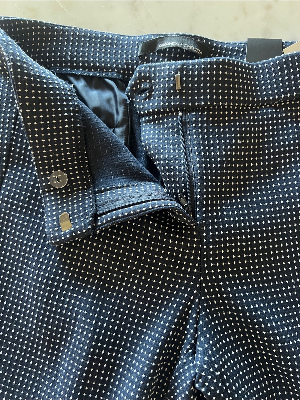 Amanda + Chelsea Navy Micro-Pattern Pants - Picture 7 of 8
